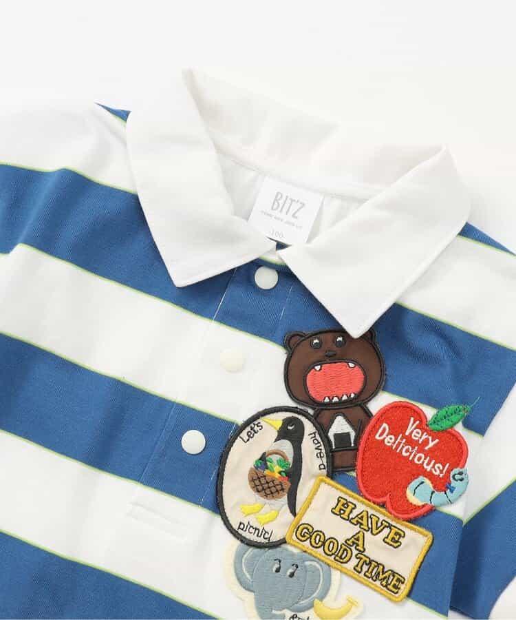 帶有許多繡章的條紋Polo衫