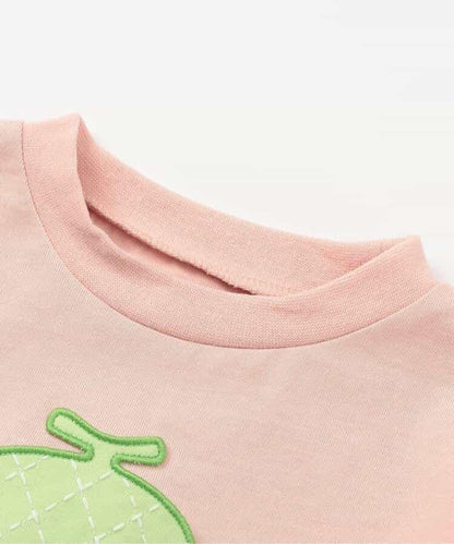 水果和蔬菜標誌刺繡＆強勁動物印花T恤