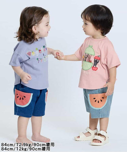 水果和蔬菜標誌刺繡＆強勁動物印花T恤