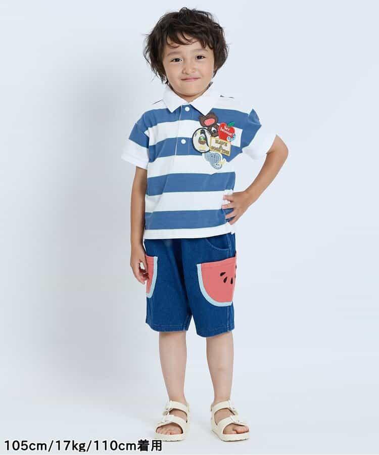 帶有許多繡章的條紋Polo衫