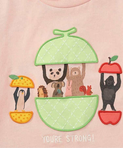 水果和蔬菜標誌刺繡＆強勁動物印花T恤