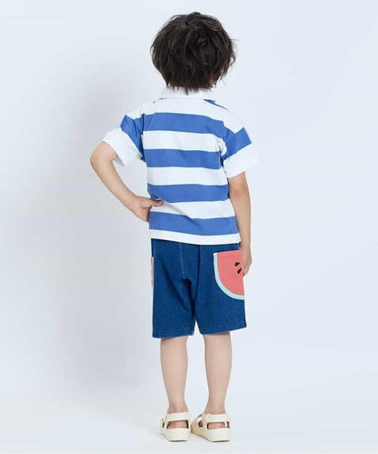 帶有許多繡章的條紋Polo衫