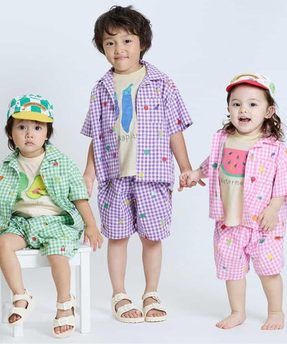 各種水果和蔬菜剪紙印花T恤