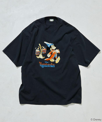 DISNEY/《迪士尼》/『幻想曲』/藍色/米奇老鼠/絨布印花 圓領T恤