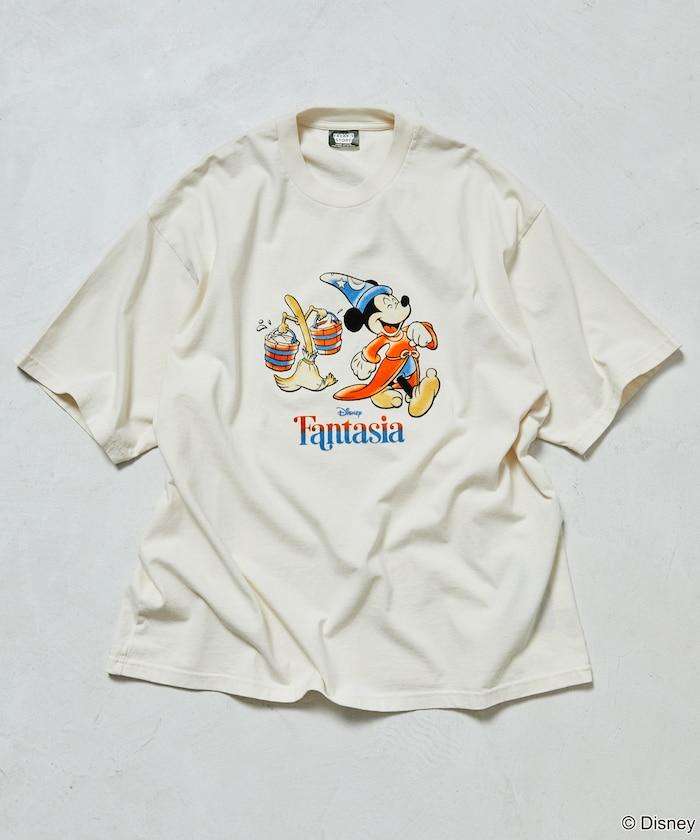 DISNEY/《迪士尼》/『幻想曲』/藍色/米奇老鼠/絨布印花 圓領T恤