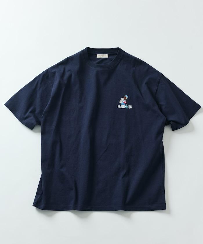 大尺寸 刺繡點綴 圓領 T恤 / 花