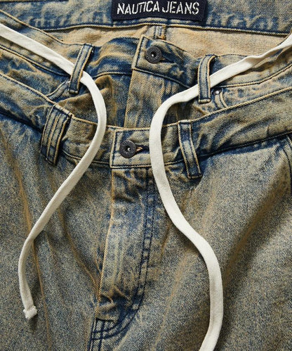 雙腰破洞寬鬆修身褲裙牛仔褲