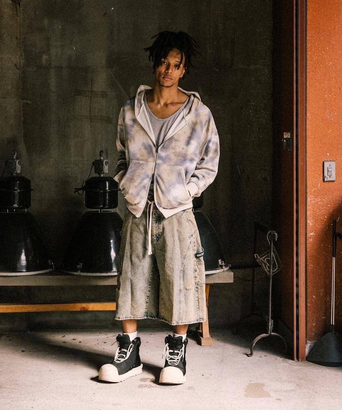 雙腰破洞寬鬆修身褲裙牛仔褲