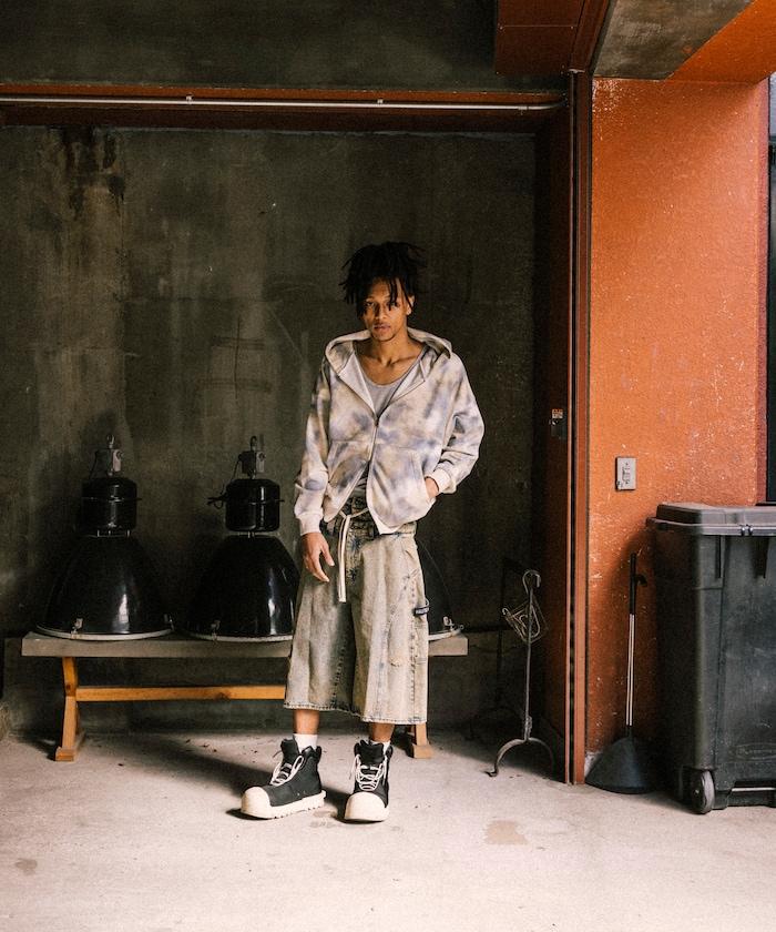 雙腰破洞寬鬆修身褲裙牛仔褲