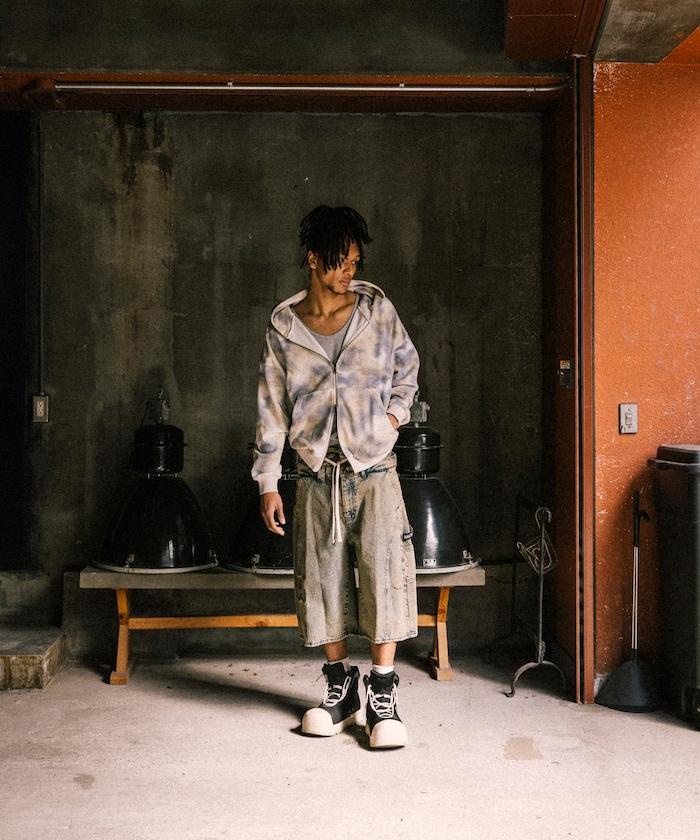 雙腰破洞寬鬆修身褲裙牛仔褲