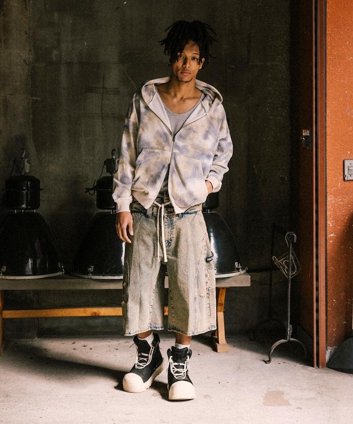 雙腰破洞寬鬆修身褲裙牛仔褲