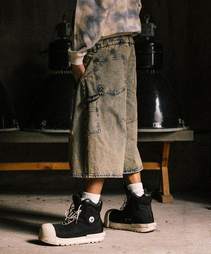 雙腰破洞寬鬆修身褲裙牛仔褲