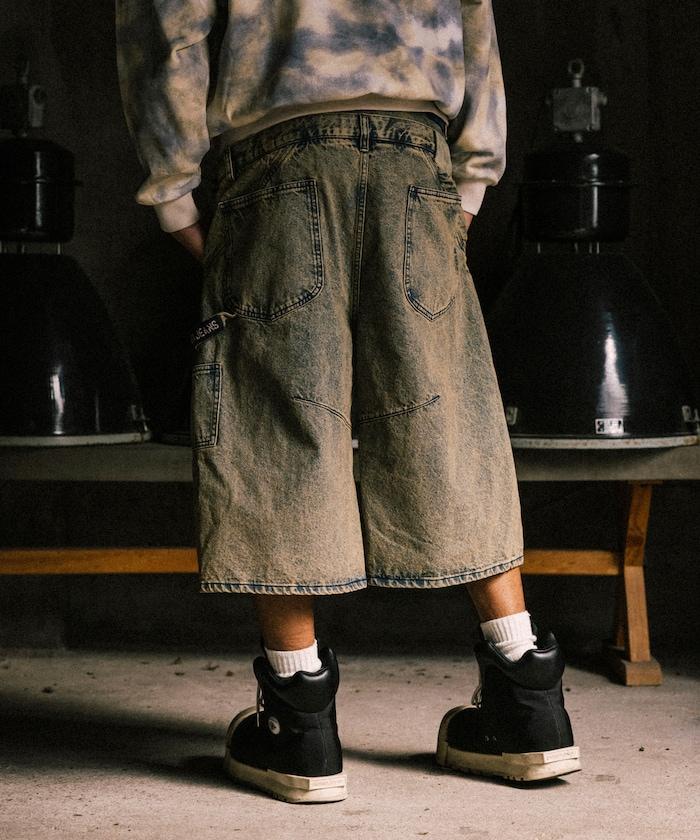 雙腰破洞寬鬆修身褲裙牛仔褲