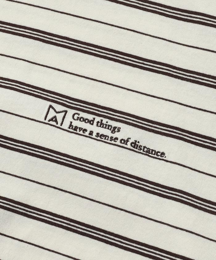 BASIC標誌刺繡T恤條紋/一點刺繡條紋T恤/短袖