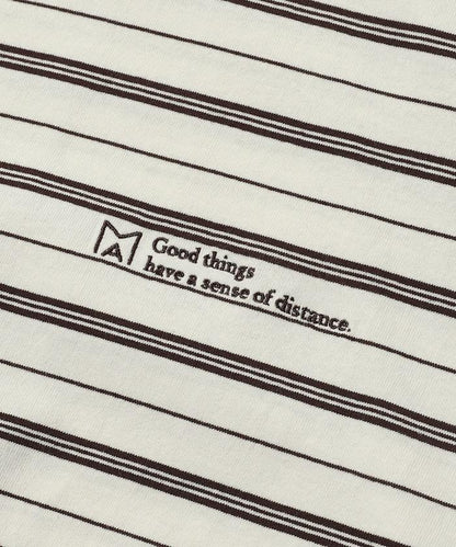 BASIC標誌刺繡T恤條紋/一點刺繡條紋T恤/短袖