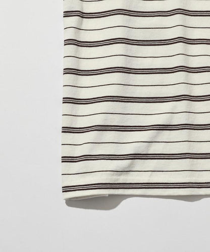 BASIC標誌刺繡T恤條紋/一點刺繡條紋T恤/短袖