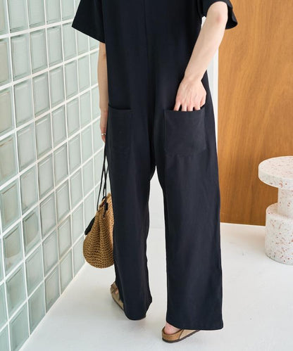 輕鬆款前開扣短袖連體褲