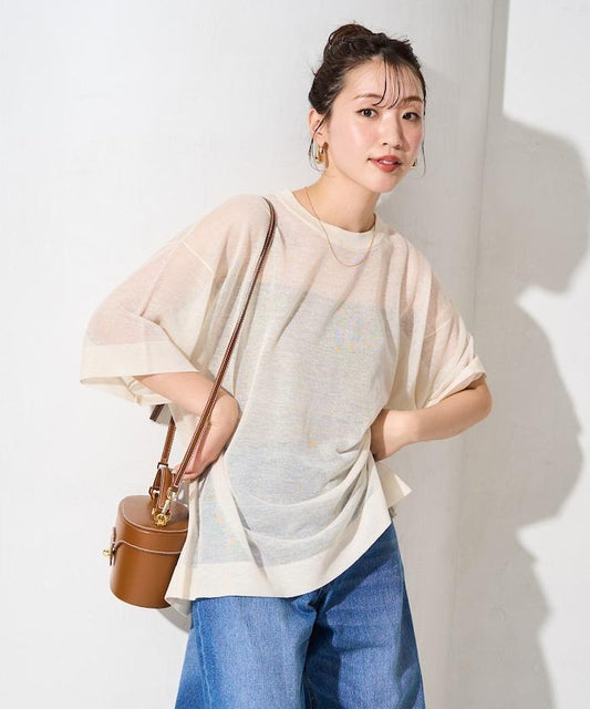 手洗可 混紡亞麻 透氣 半袖 TEE(針織)