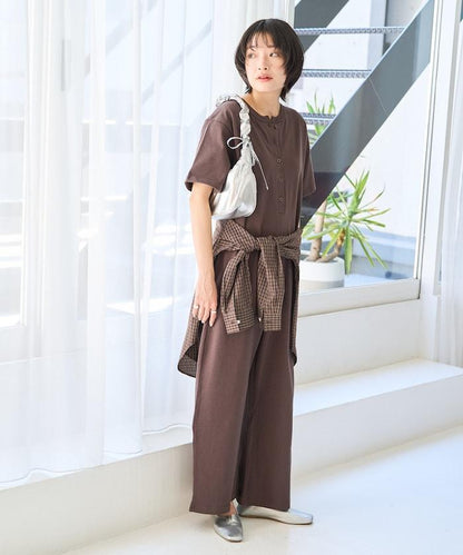 輕鬆款前開扣短袖連體褲