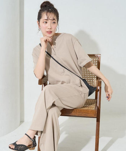 輕鬆款前開扣短袖連體褲