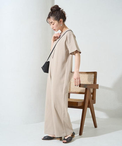 輕鬆款前開扣短袖連體褲