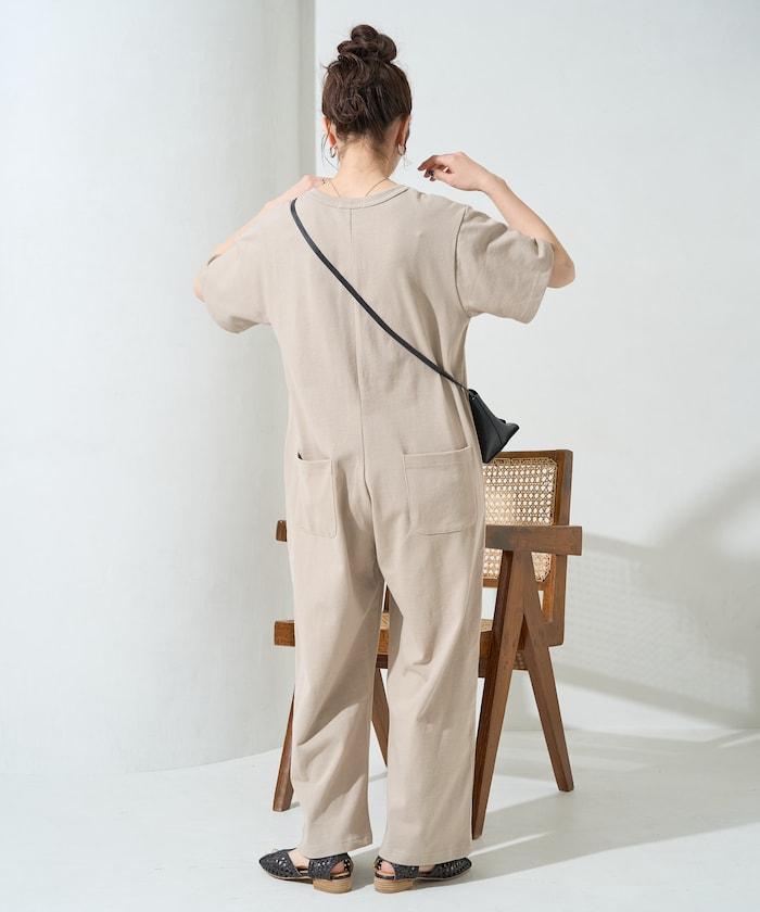 輕鬆款前開扣短袖連體褲