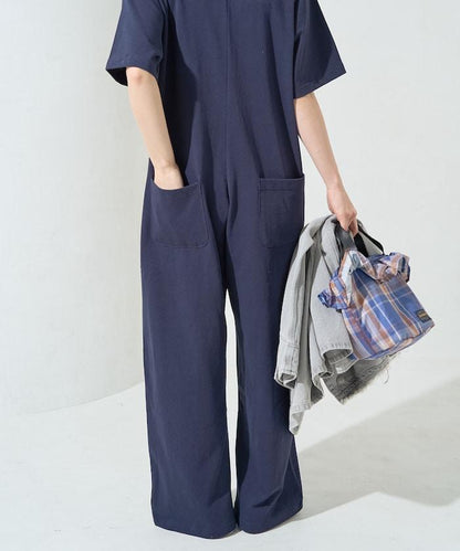 輕鬆款前開扣短袖連體褲