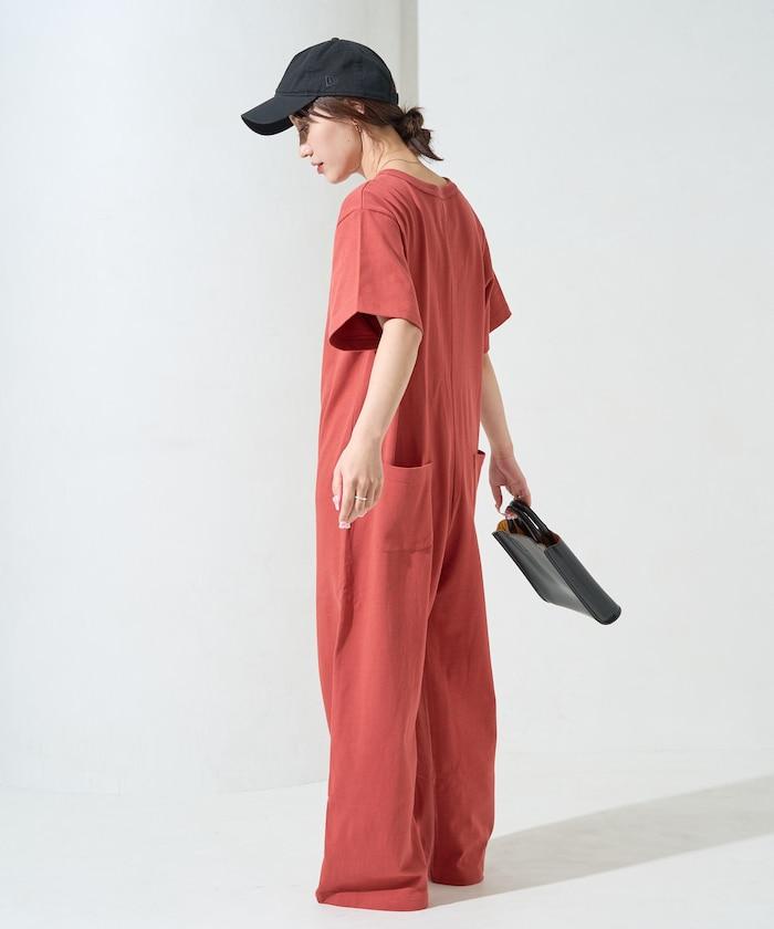 輕鬆款前開扣短袖連體褲