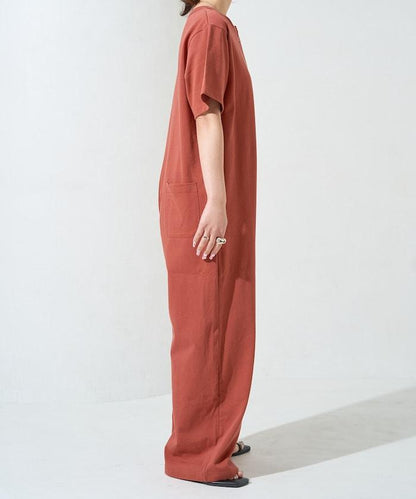 輕鬆款前開扣短袖連體褲