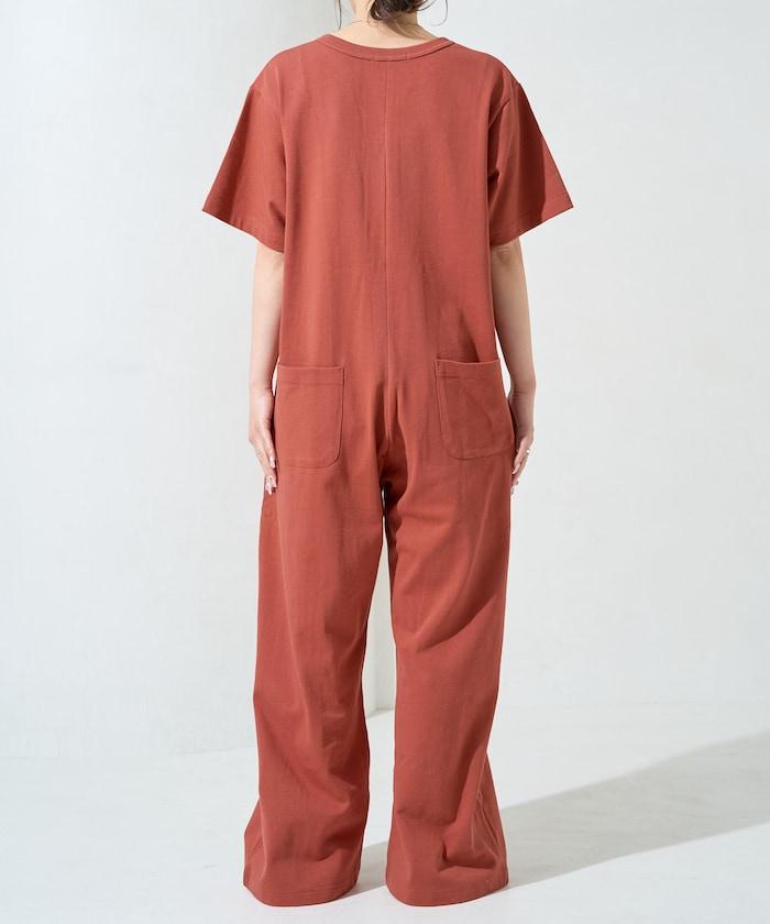 輕鬆款前開扣短袖連體褲