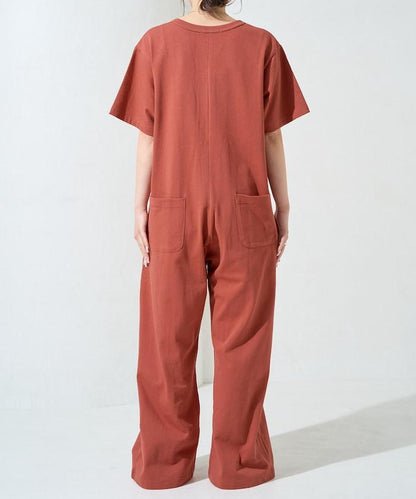 輕鬆款前開扣短袖連體褲