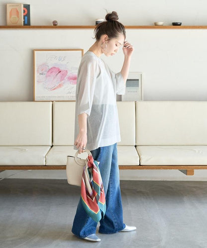 手洗可 混紡亞麻 透氣 半袖 TEE(針織)