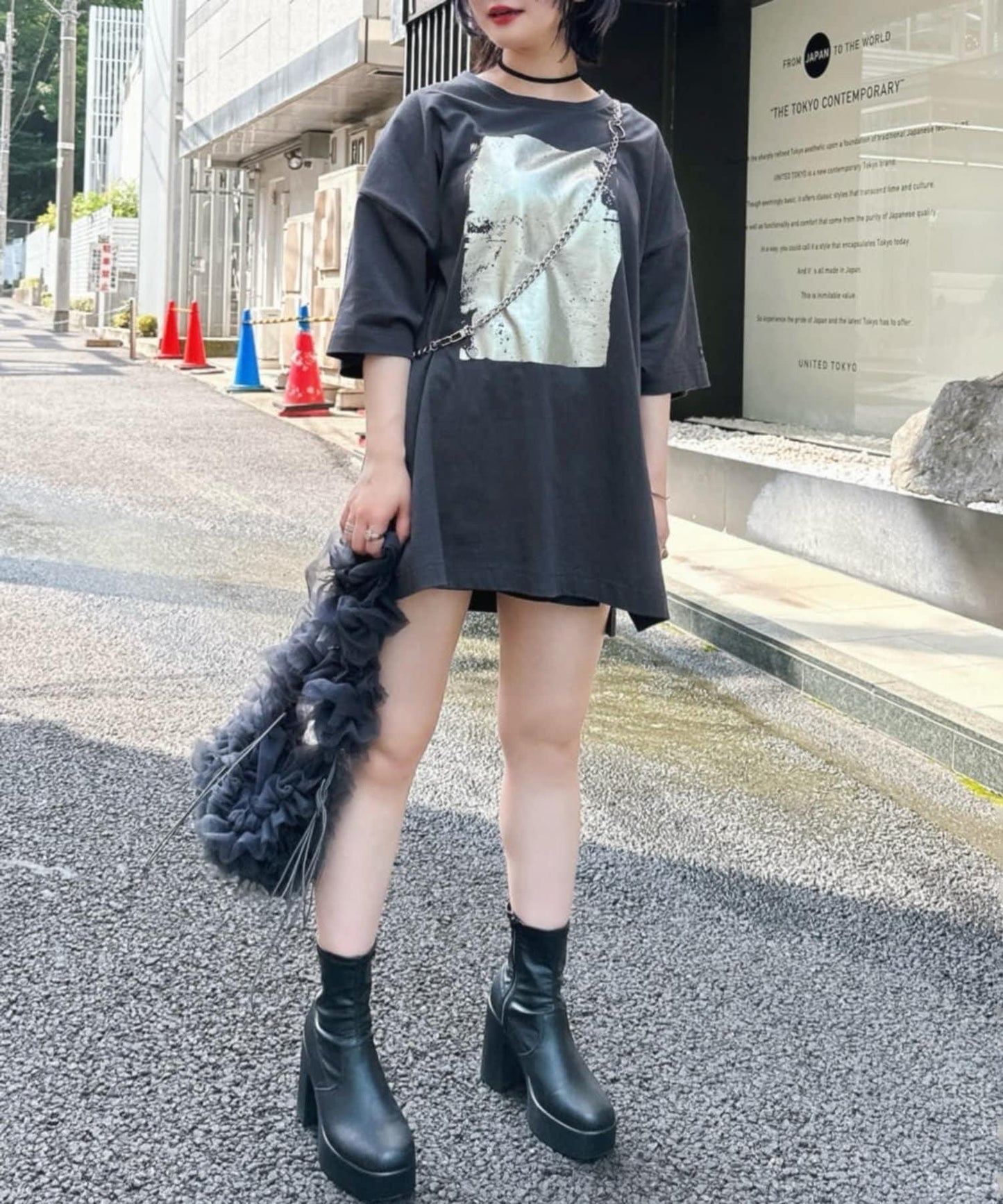 【NUNIFE/】箔印花大T-shirt