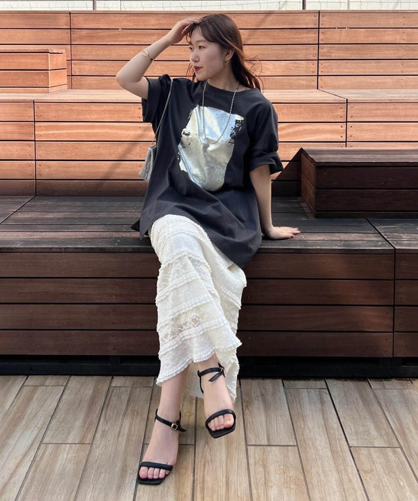 【NUNIFE/】箔印花大T-shirt