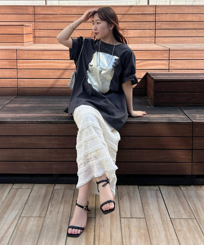 【NUNIFE/】箔印花大T-shirt