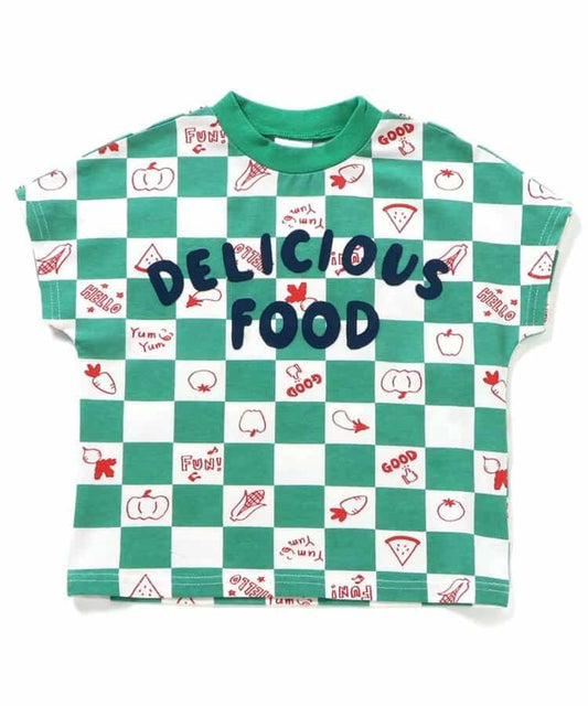 大尺寸水果圖案＆蔬菜方格圖案T恤