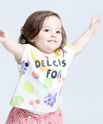 大尺寸水果圖案＆蔬菜方格圖案T恤