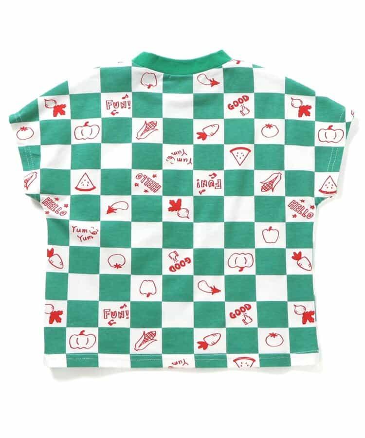 大尺寸水果圖案＆蔬菜方格圖案T恤