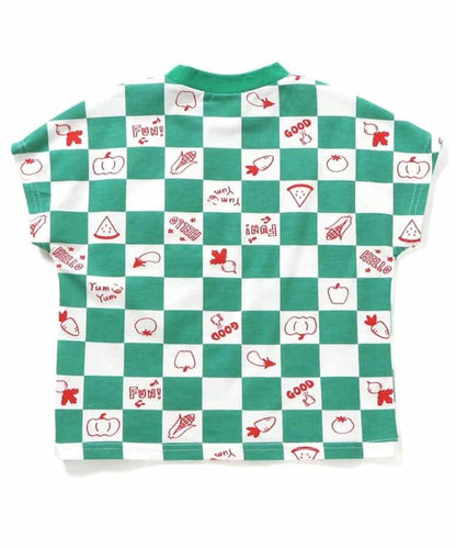 大尺寸水果圖案＆蔬菜方格圖案T恤