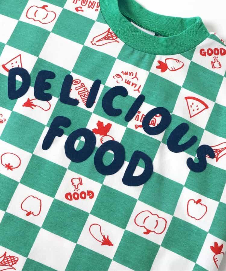 大尺寸水果圖案＆蔬菜方格圖案T恤