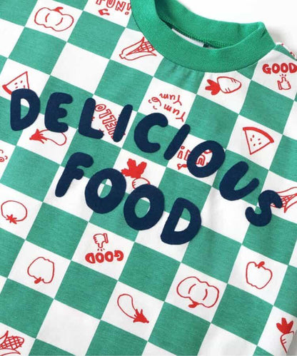 大尺寸水果圖案＆蔬菜方格圖案T恤