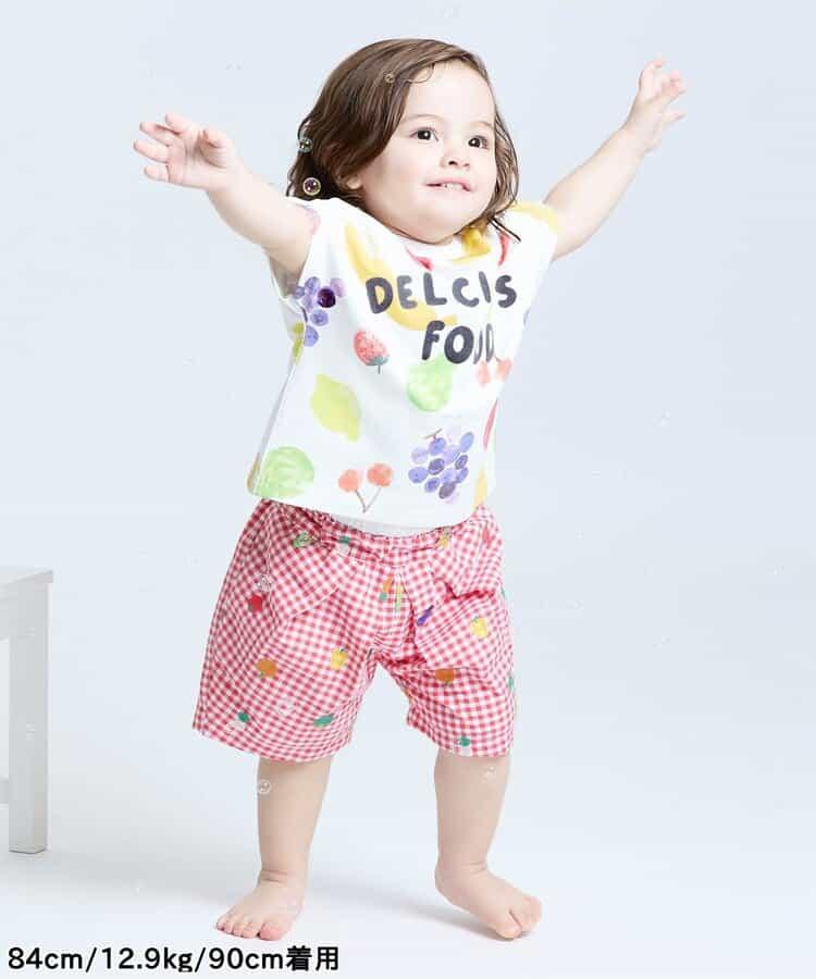 大尺寸水果圖案＆蔬菜方格圖案T恤