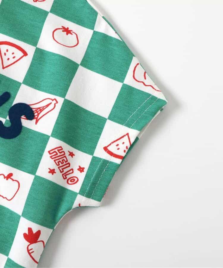 大尺寸水果圖案＆蔬菜方格圖案T恤