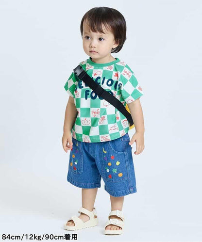 大尺寸水果圖案＆蔬菜方格圖案T恤