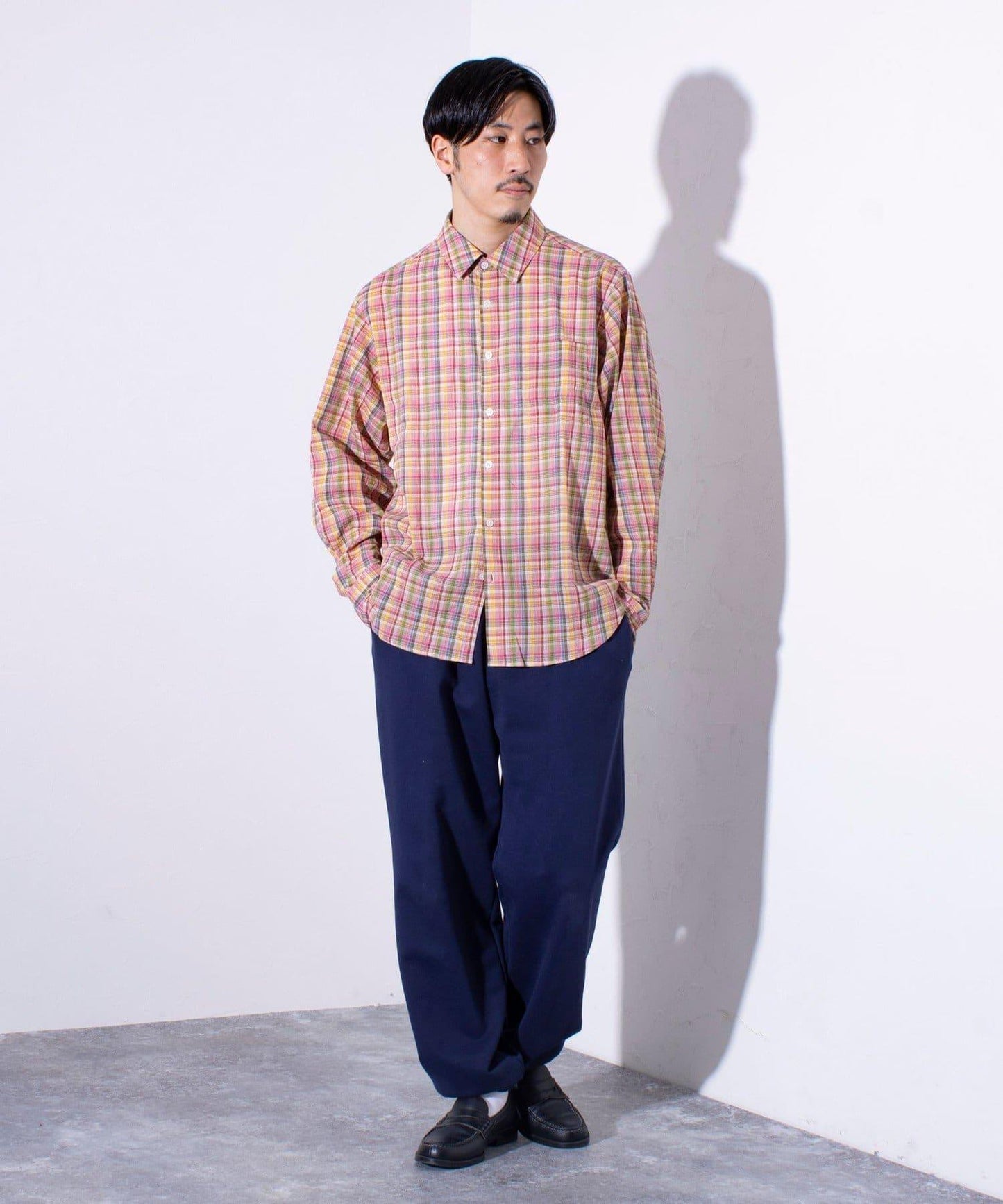 【GLOSTER/格洛斯特】紗布般格子襯衫 常規領