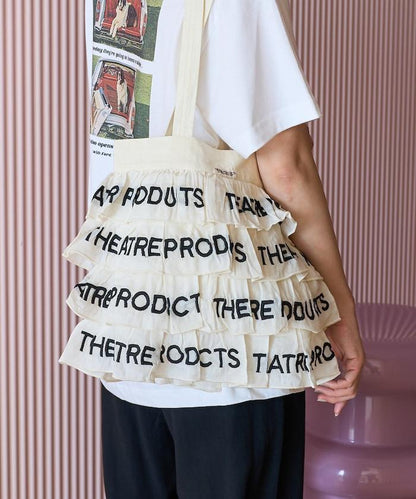 設計 標誌刺繡 褶邊托特包