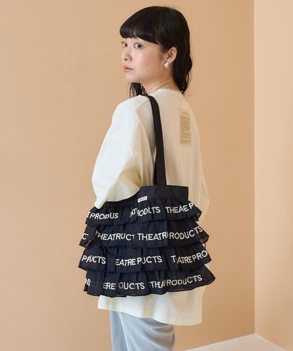 設計 標誌刺繡 褶邊托特包