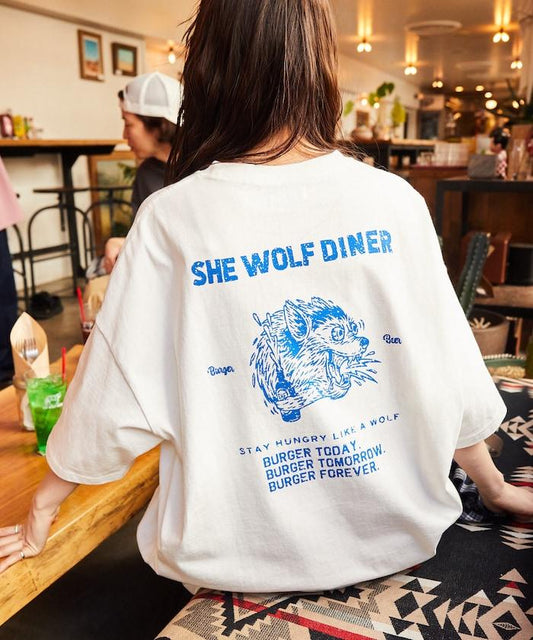 SHE WOLF DINER×FREAK'S STORE/海狼餐廳 聯名 大尺寸 後背印花T恤/WOLF