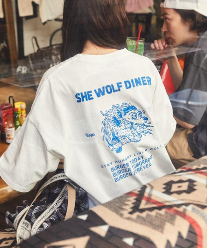 SHE WOLF DINER×FREAK'S STORE/海狼餐廳 聯名 大尺寸 後背印花T恤/WOLF