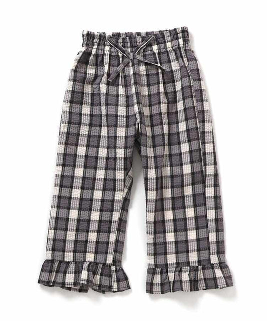 【連衣裙】下襬荷葉邊格子褲 九分褲